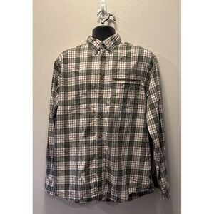 Cabelas Dress Shirt Mens LT‎ White/Green Check  Long Sleeve Cotton Button Down